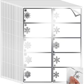 250 Pcs Christmas Address Labels 2 x 4 Inch Foil Snowflake Printable Gift Tags Compatible with Laser and Inkjet Printer Mailing Label 10 Per Sheet for Package Office (Snowflake, Silver)