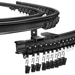 Ceiling Curtain Track, Flexible Bendable Curtain Track 10 Ft Black Curved Curtain Rail Track Ceiling Wall Mount Sliding Curtain Ceiling Track System Set for RV, Bay Window, Room Divider