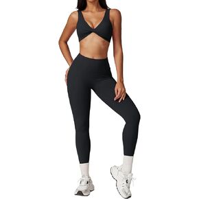 ABOCIW Workout Sets for Women Twist Front Cross Back Sports Bra High Waist Leggings 2 Piece Yoga Outfits