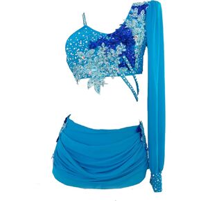 Girl's Blue Lyrical Dance Costume Modern Pole Dance Performance Outfit for Girls Comfortable Lyrical Dance Clothes