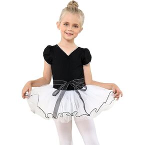 JiAmy Girls Ballet Leotards Ruffle Sleeve Kids Dance Dress Sparkle Tutu Skirt Toddler Ballet Leotard Outfit Black 4-5 Years in Kuwait