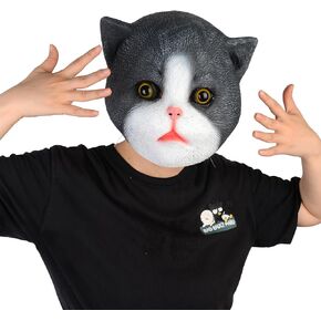Voyiparty Funny Cat Face Mask,Furry Animal Head Mask,Halloween Therian Mask Costume Cosplay
