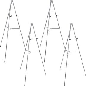 U.S. Art Supply 66" High Gallery Silver Aluminum Display Easel and Presentation Stand (Pack of 4) - Large Adjustable Height Portable Floor and Tabletop Tripod, Holds 25 lbs, Paintings, Signs, Posters