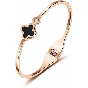 18K Gold Plated Love Friendship Clover Bracelet, Open Bangle, Mother's Day Valentine's Day Best Gift for Couples and Birthday
