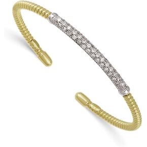 Diamond2Deal 18K Gold Polished Diamond Cuff Bangle Bracelet