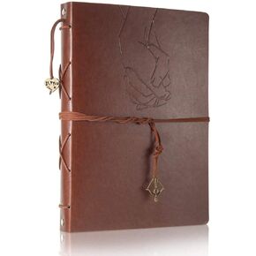 ThxMadam Vintage Notebook A5 Leather Cover Writing Notebook Loose Leaf Travel Journal Diary Refillable Sketchbook with 200 Kraft Pages/100 Sheets and 1 PVC Zipper Pocket Gift for Man Woman Student