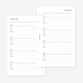 Franklin Covey Compact Contacts List Planner Insert Agenda Refill for FC Compact 6 Hole Ringed Binders 4.25 x 6.75