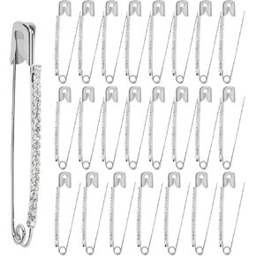 24 Pcs Silver Rhinestone Safety Pins, Gold Brooch, Sweater Shawl Clips, Faux Crystal Brooches, Safety Pins for Women Skirts Sweater Scarf Lapel Hat