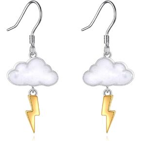 Lightning Dangle Earrings 925 Sterling Silver Cloud Earrings Thunderstorm Weather Jewelry Gift for Women Friend
