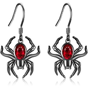 Spider Earrings 925 Sterling Silver Gothic Halloween Dangle Earrings Black Spider Jewelry for Women