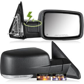 Side Mirrors Power Folding for Dodge Ram 1500 2009-2018, Ram 2500 3500 2010-2018, 2019-2023 1500 Classic Ram Tow Mirrors with Power Adjust Heated Turn Signal Puddle Light-Pair