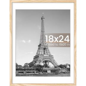 upsimples 18x24 Picture Frame, Display Pictures 16x20 with Mat or 18x24 Without Mat, Wall Hanging Poster Frame, Natural, 1 Pack