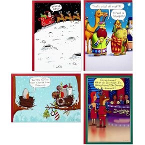 Hallmark Shoebox Funny Christmas Boxed Cards Assortment, Cartoons (4 Designs, 24 Christmas Cards with Envelopes)
