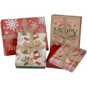 Christmas Gift Boxes with Lids for Presents Set of 4 Gift Boxes Bulk White in Assorted Designs Wrapping Robe Boxes Large White Red and Green Xmas Gift Boxes for Christmas Birthdays Wedding Wrap Gifts