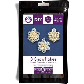 Exclusive '3 Snowflakes' Beading Kit: DIY Christmas Ornaments for Adults, 250pcs White Christmas Beads for Jewelry Making & Crafts