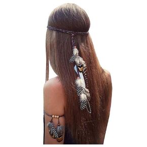 Set of 2 Handmade Bohemian Hippie Fascinator Feather Headband Headdress and Armband - Gypsy Indian Feather Tassels Headwear Hairband Headpiece Hair Accessories
