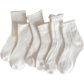 Verdusa Women's 6 Pairs Knitted Crew Socks Soft Ankle Socks Casual Everyday Socks