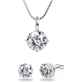Moissanite Stud Earrings 3 CTW (1.5 Ct Each) Moissanite Diamond Necklace (3.0 Carat) Set