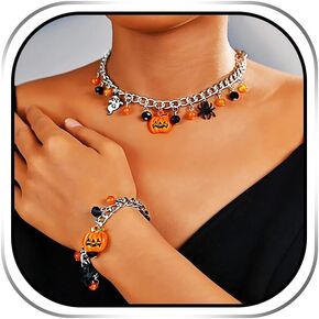 Sixexey Halloween Jewelry Set Silver Necklace Sets Halloween Pumpkin Jewelry Necklace for Women