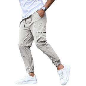 OYOANGLE Men's Drawstring Waist Cuffed Cargo Pants Casual Solid Joggers with Pocket