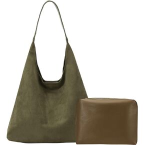 Suede Hobo Tote Bag for Women Trendy Lightweight Soft Foldable Suede Leather Shoulder Handbag with Coin Purse