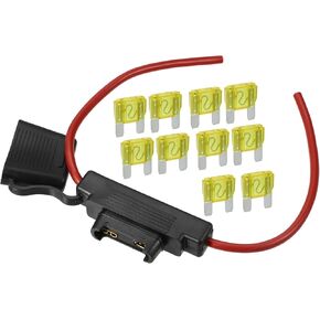 20A Maximum Blade Style Fuse 10 AWG Fuse Holder Waterproof 10 Gauge Fuse Holder Blade Style Inline Fuse Holder Metal Black