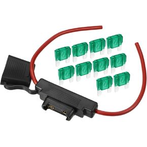 30A Maximum Blade Style Fuse 10 AWG Fuse Holder Waterproof 10 Gauge Fuse Holder Blade Style Inline Fuse Holder Metal Black