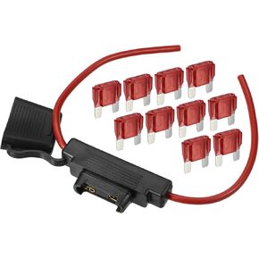 50A Maximum Blade Style Fuse 10 AWG Fuse Holder Waterproof 10 Gauge Fuse Holder Blade Style Inline Fuse Holder Metal Black