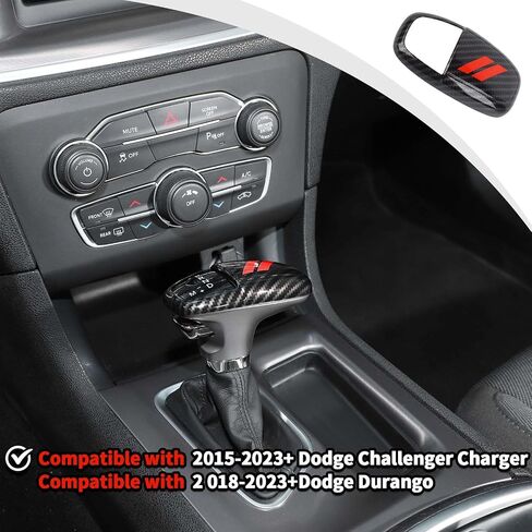 JWWY Gear Shift Shifter Knobs Cover Trim for 2015-2024+ Dodge Challenger Charger 2018-2023 Durango Interior Accessories Red Carbon Fiber in Kuwait