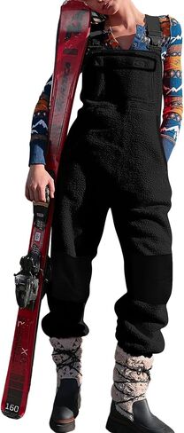 Yousify Women's Fleece Warm Overalls Winter Casual Jumpsuits with Pockets Ski Bibs Snow Pants S-2XL in Kuwait