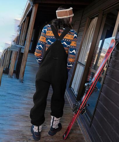 Yousify Women's Fleece Warm Overalls Winter Casual Jumpsuits with Pockets Ski Bibs Snow Pants S-2XL in Kuwait