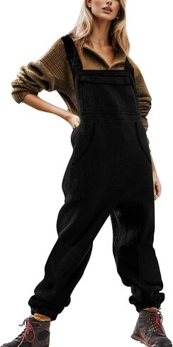 Yousify Women's Fleece Warm Overalls Winter Casual Jumpsuits with Pockets Ski Bibs Snow Pants S-2XL in Kuwait