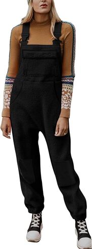 Yousify Women's Fleece Warm Overalls Winter Casual Jumpsuits with Pockets Ski Bibs Snow Pants S-2XL in Kuwait