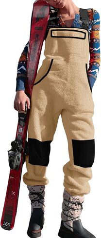 Yousify Women's Fleece Warm Overalls Winter Casual Jumpsuits with Pockets Ski Bibs Snow Pants S-2XL in Kuwait