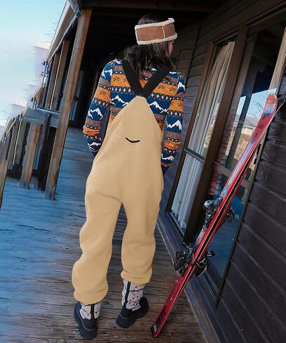 Yousify Women's Fleece Warm Overalls Winter Casual Jumpsuits with Pockets Ski Bibs Snow Pants S-2XL in Kuwait