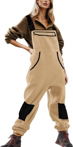 Yousify Women's Fleece Warm Overalls Winter Casual Jumpsuits with Pockets Ski Bibs Snow Pants S-2XL in Kuwait