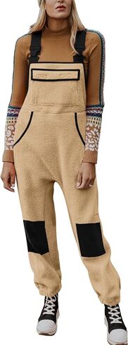 Yousify Women's Fleece Warm Overalls Winter Casual Jumpsuits with Pockets Ski Bibs Snow Pants S-2XL in Kuwait