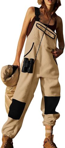 Yousify Women's Fleece Warm Overalls Winter Casual Jumpsuits with Pockets Ski Bibs Snow Pants S-2XL in Kuwait