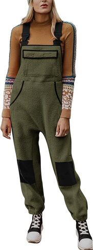 Yousify Women's Fleece Warm Overalls Winter Casual Jumpsuits with Pockets Ski Bibs Snow Pants S-2XL in Kuwait