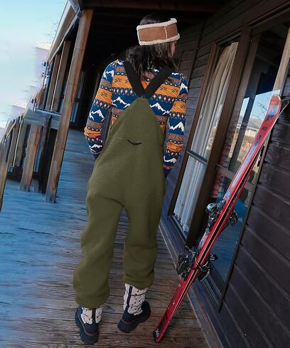 Yousify Women's Fleece Warm Overalls Winter Casual Jumpsuits with Pockets Ski Bibs Snow Pants S-2XL in Kuwait