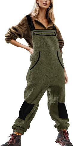 Yousify Women's Fleece Warm Overalls Winter Casual Jumpsuits with Pockets Ski Bibs Snow Pants S-2XL in Kuwait