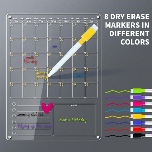 Acrylic Magnetic Calendar for Refrigerator 12"x16", 3 in 1 Vertical Dry Erase Calendar for Fridge, Clear Magnetic Monthly Calendar to Do Shopping Chart List Board (Monthly) in Saudi Arabia