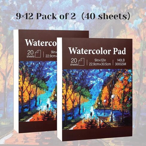 Yoment Watercolor Paper Pad 9"x12" Water Color Paper 40 Sheets 140lb/300gsm Thick Artist Paper for Painting Drawing Large Watercolor Sketchbook for Adults Kids Students Art Supplies(2 Pack) in Saudi Arabia