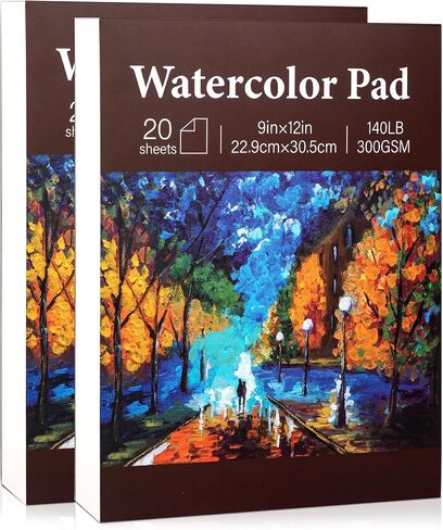 Yoment Watercolor Paper Pad 9"x12" Water Color Paper 40 Sheets 140lb/300gsm Thick Artist Paper for Painting Drawing Large Watercolor Sketchbook for Adults Kids Students Art Supplies(2 Pack) in Saudi Arabia