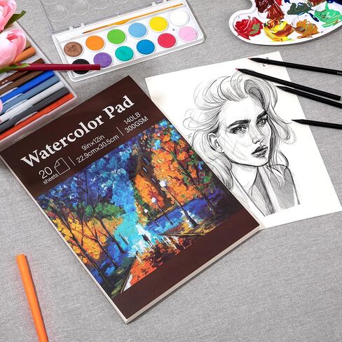 Yoment Watercolor Paper Pad 9"x12" Water Color Paper 40 Sheets 140lb/300gsm Thick Artist Paper for Painting Drawing Large Watercolor Sketchbook for Adults Kids Students Art Supplies(2 Pack) in Saudi Arabia