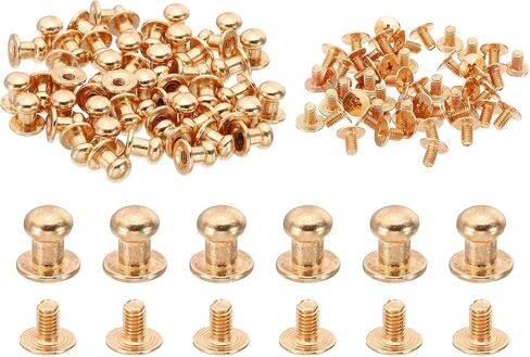 PATIKIL 4mm Leather Rivets, 50 Sets Round Button Head Studs Metal Screw Studs Posts Chicago Screws Rivet for Clothing Leather Crafts, Gold Tone in Saudi Arabia