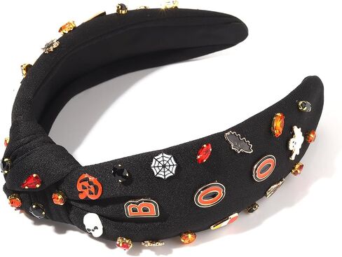 boderier Halloween Headbands for Women Beaded Pumpkin Knotted Headband Pearl Crystal Embellished Wide Hairband Halloween Costume Hair Accessories (Pumpkin) in Kuwait