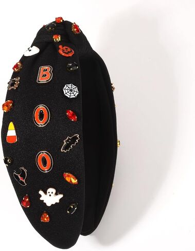 boderier Halloween Headbands for Women Beaded Pumpkin Knotted Headband Pearl Crystal Embellished Wide Hairband Halloween Costume Hair Accessories (Pumpkin) in Kuwait