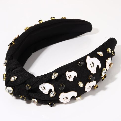 boderier Halloween Headbands for Women Beaded Pumpkin Knotted Headband Pearl Crystal Embellished Wide Hairband Halloween Costume Hair Accessories (Pumpkin) in Kuwait