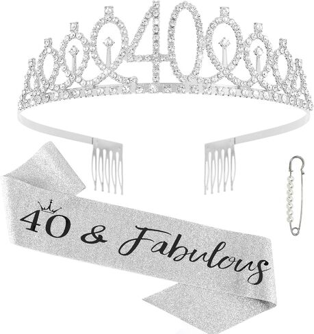 40th Birthday Sash & Rhinestone Crown Kit- Happy 40th Birthday Gifts Women 40th birthday decorations women (AB rose gold) in Kuwait